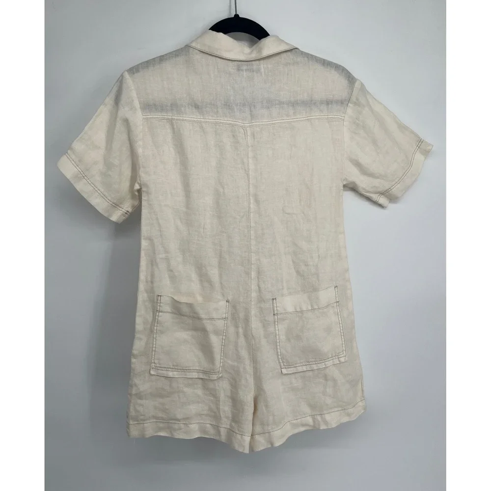 Zara 100% Linen Romper Jumpsuit Sheer Cream Beige Utility Beach Travel Size‎ XS